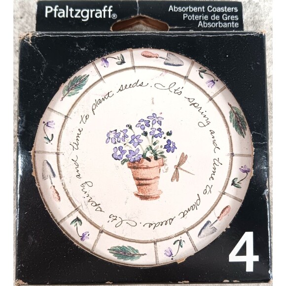 NEW Pfaltzgraff Set of 4 Perennials Flower Garden Absorbent Coasters Made in USA - Picture 1 of 4